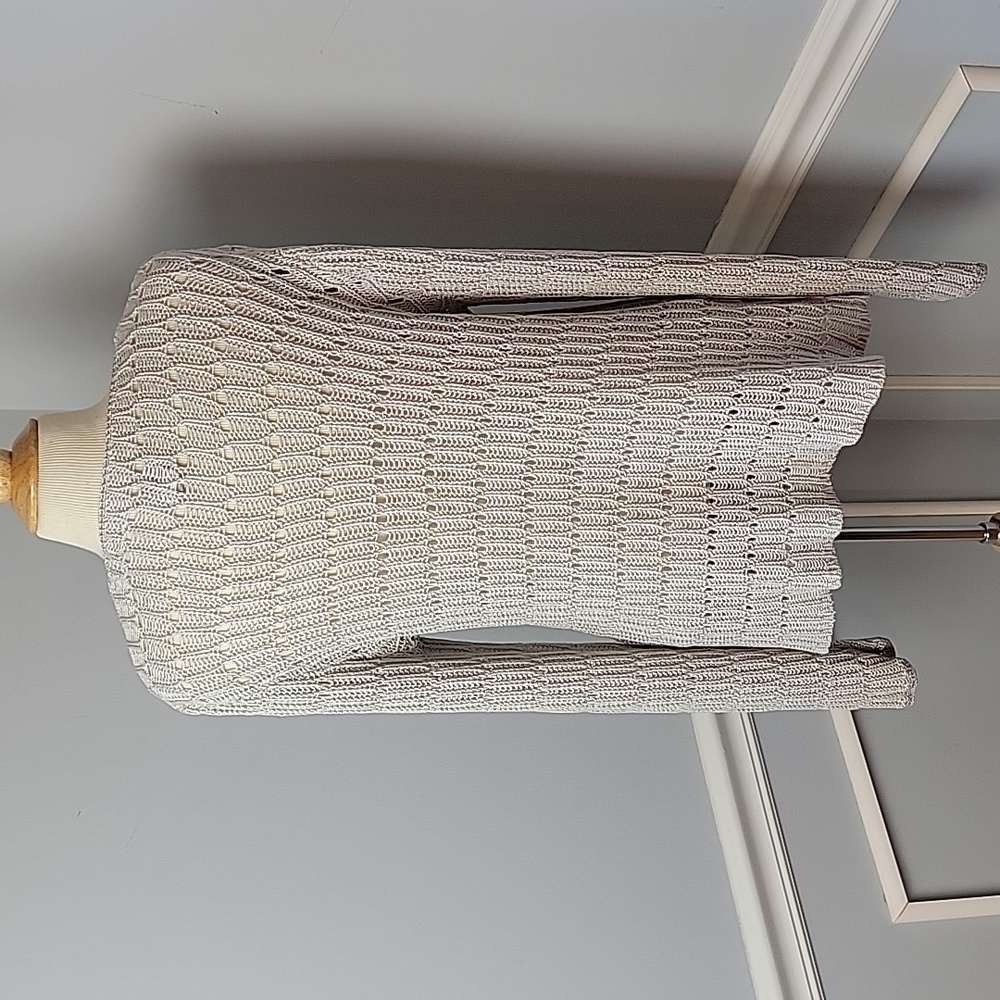 CHICO'S Gray Cable Open Knit Cottagecore Office Preppy Open Cardigan Sweater XL - Picture 3 of 7